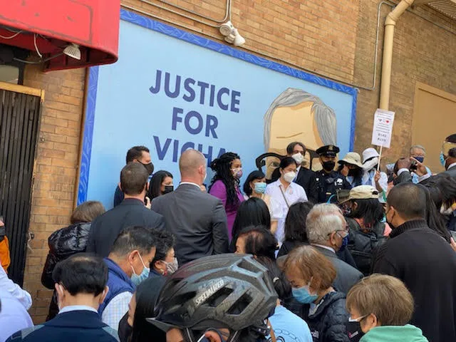 Crowd gathered at a Justice for Vicha rally
