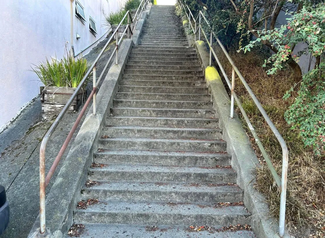 A public stairway in a San Francisco neighborhood in need of maintenance and lighting